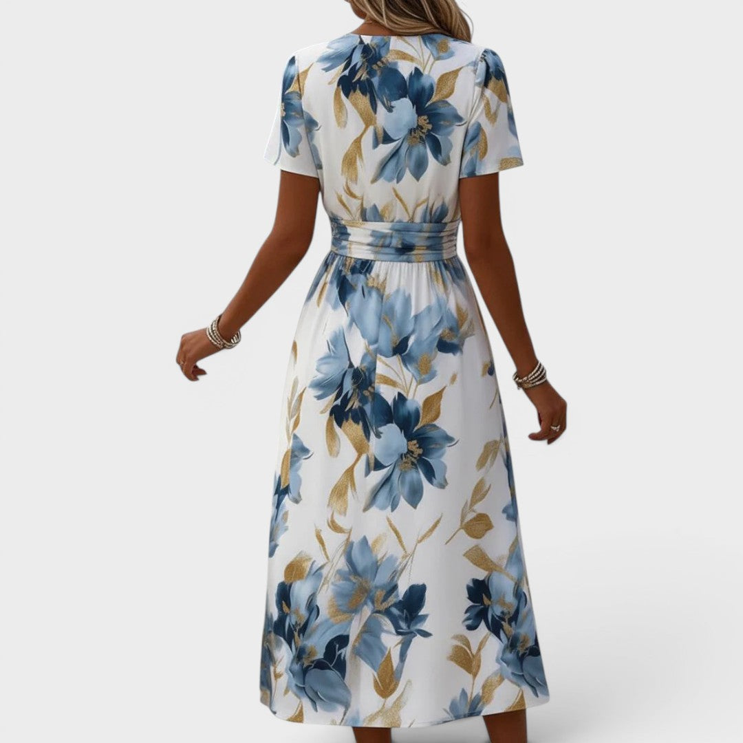 Elara™ | Floral Wrap Waist Midi Dress
