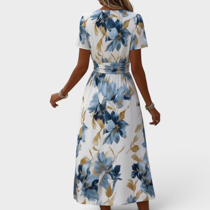 Elara™ | Floral Wrap Waist Midi Dress