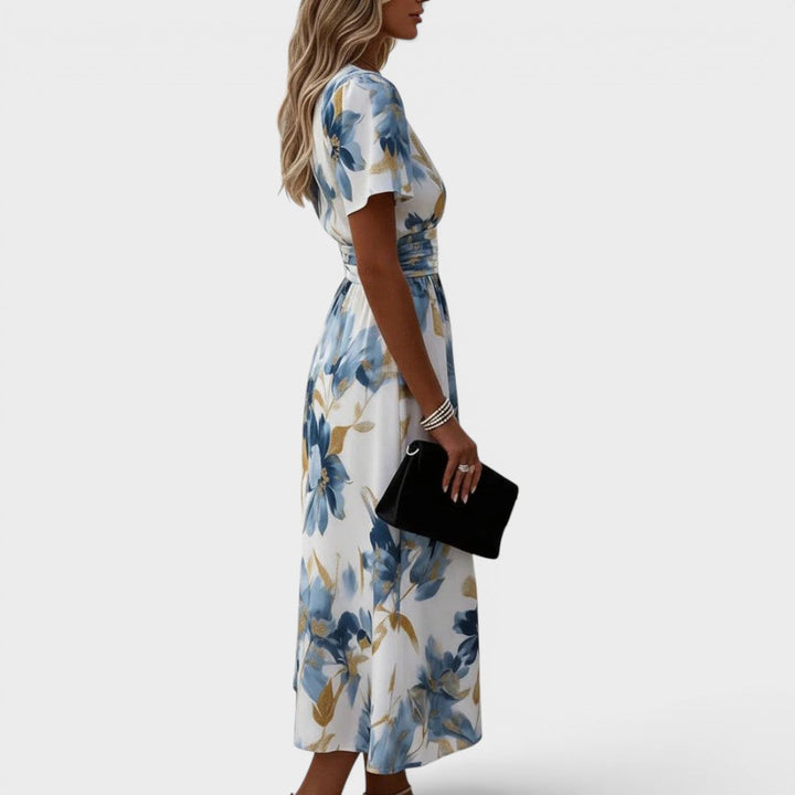 Elara™ | Floral Wrap Waist Midi Dress