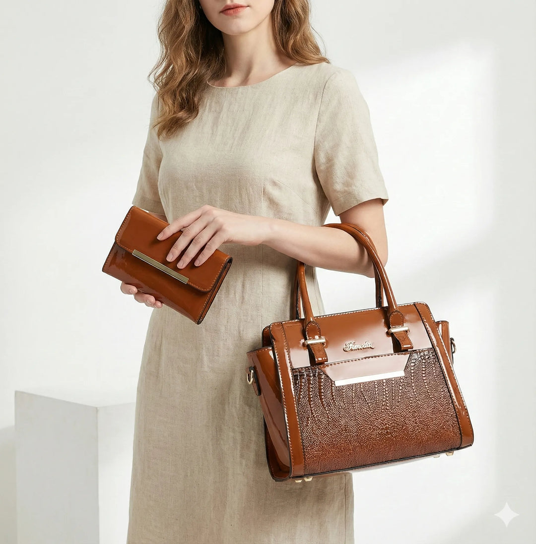 Sophia™ | Croc-Embossed Leather Bag & wallet Set