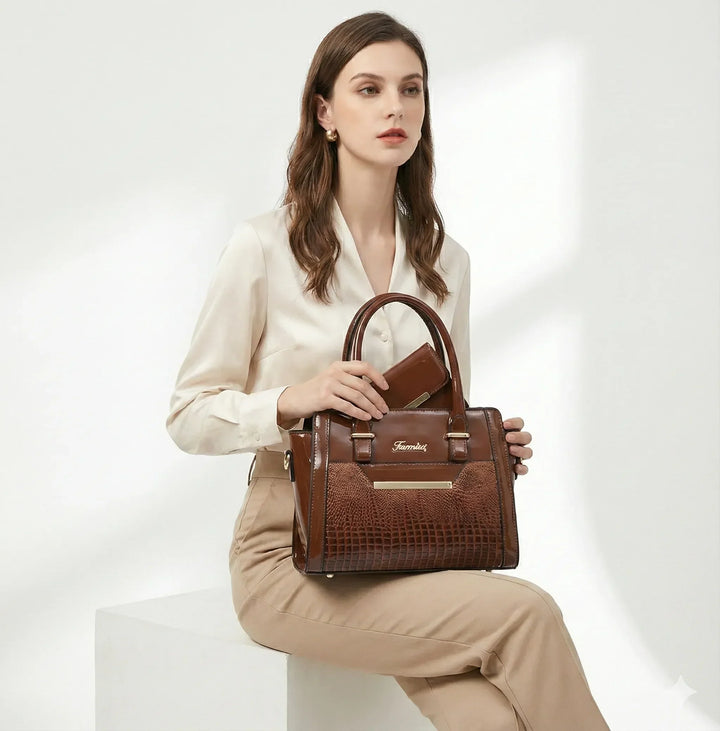 Sophia™ | Croc-Embossed Leather Bag & wallet Set