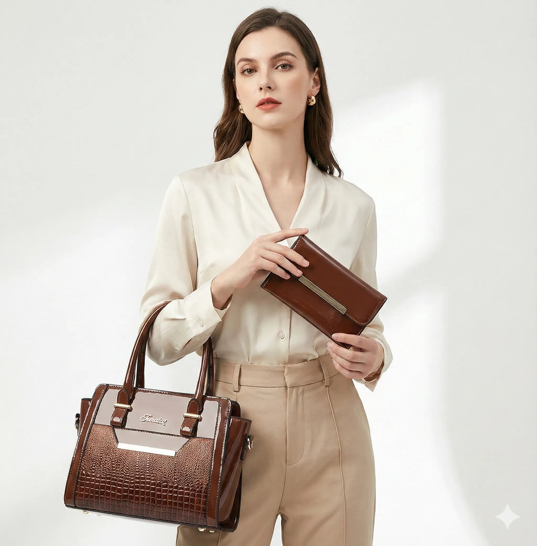 Sophia™ | Croc-Embossed Leather Bag & wallet Set