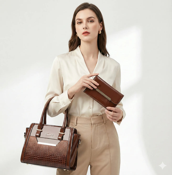 Sophia™ | Croc-Embossed Leather Bag & wallet Set