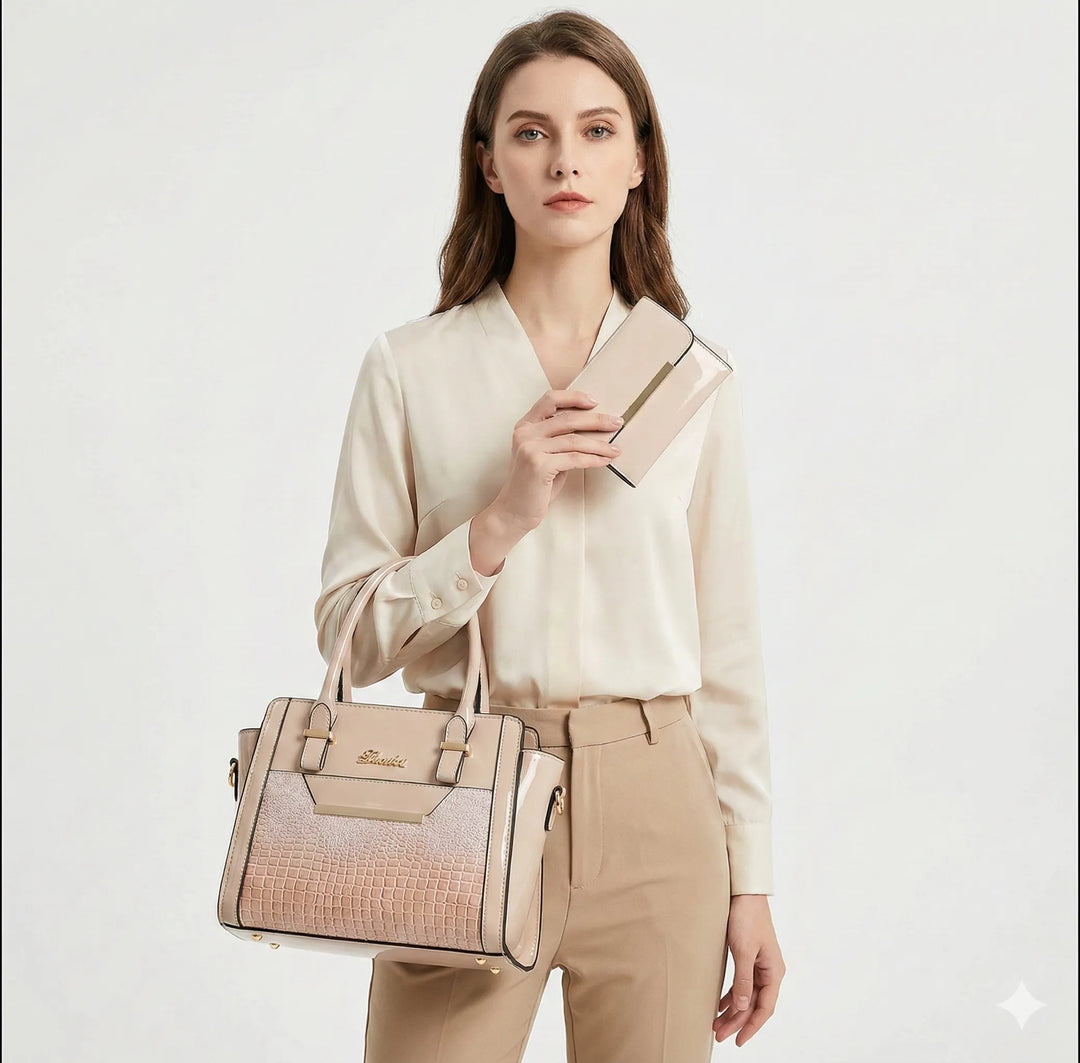 Sophia™ | Croc-Embossed Leather Bag & wallet Set