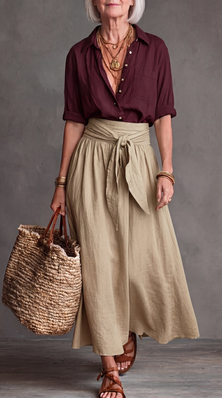 Vera™ |  Blouse &  Midi Skirt Set with Belt