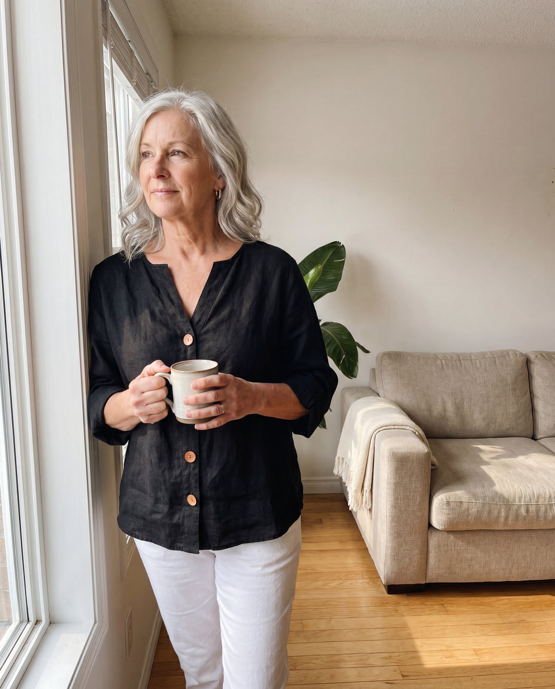 Serena™ | Relaxed Button Blouse with Tummy-Flattering Drape