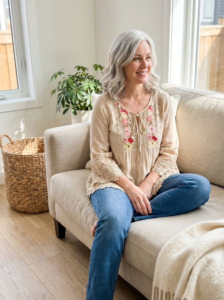 Florence™ | Embroidered Lace Boho Blouse