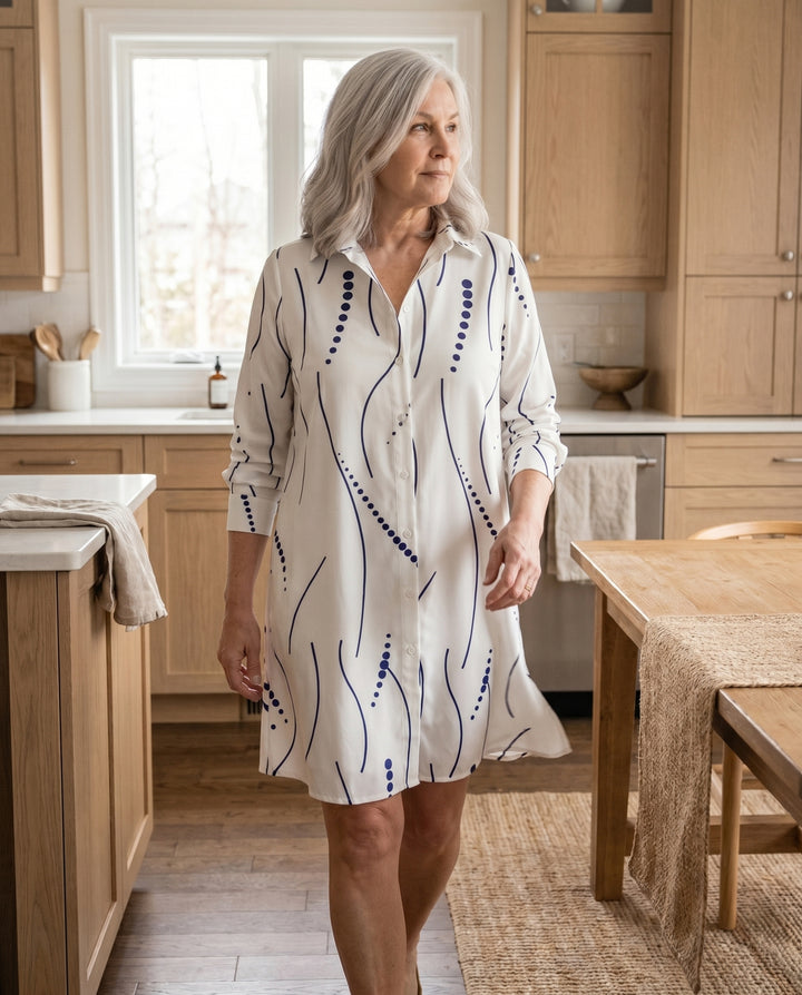 Wren™ | Wavy Print Collared Shirt Dress