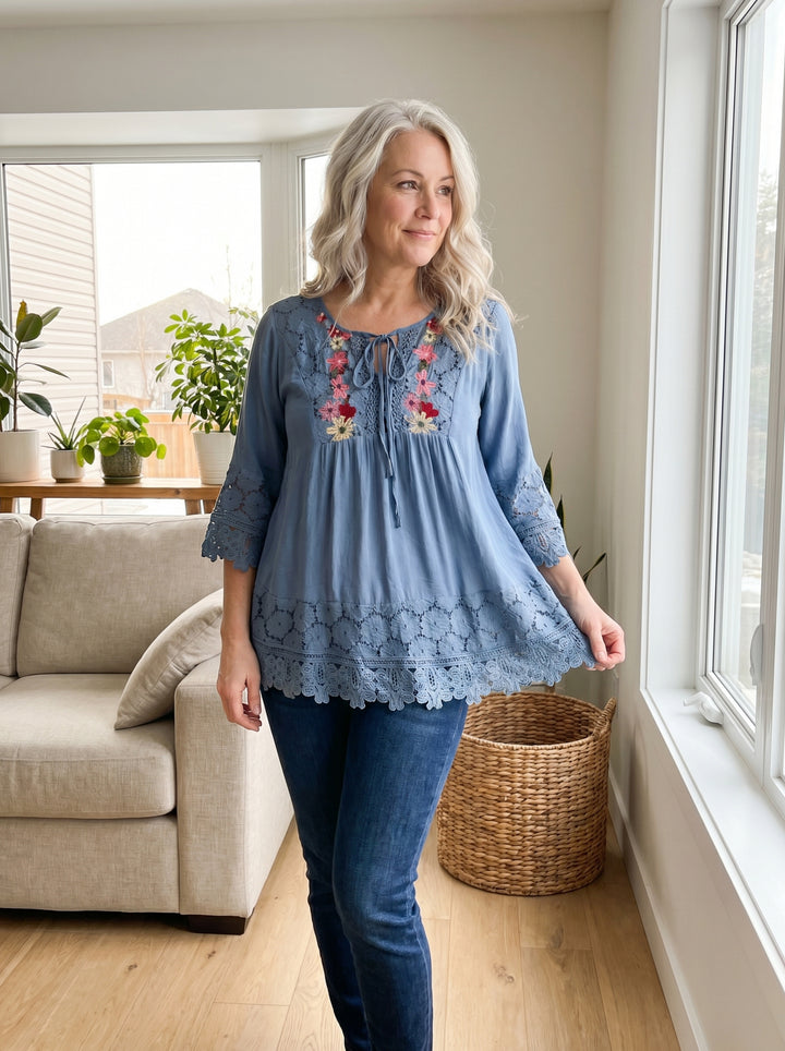 Florence™ | Embroidered Lace Boho Blouse