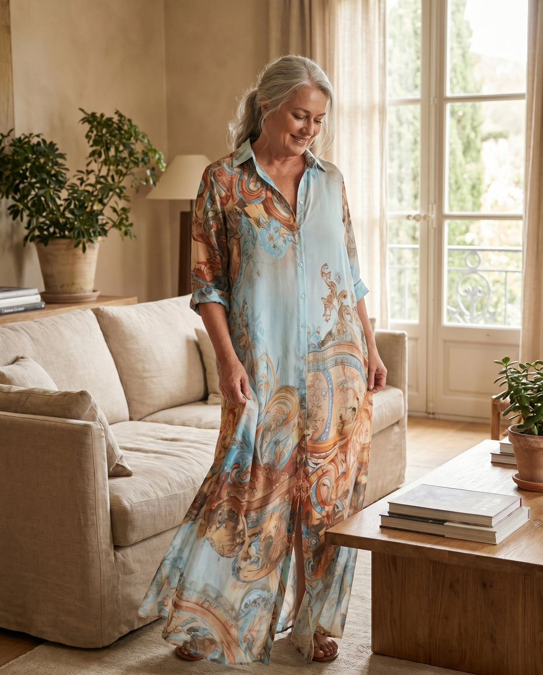 Lanie™ | Vintage Print Button-Down Maxi Dress