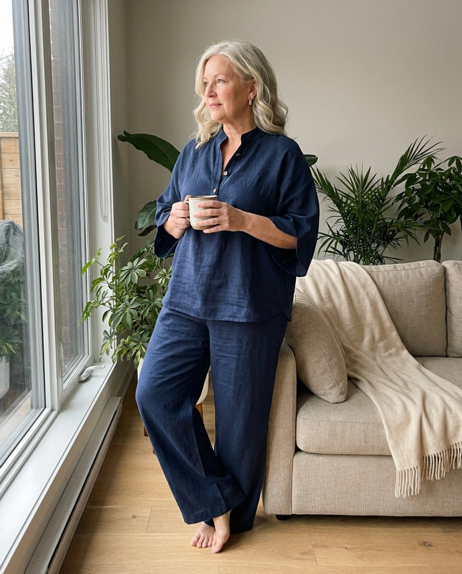 Maribel™ | Linen Set with Batwing Sleeves & Wide-Leg Pants