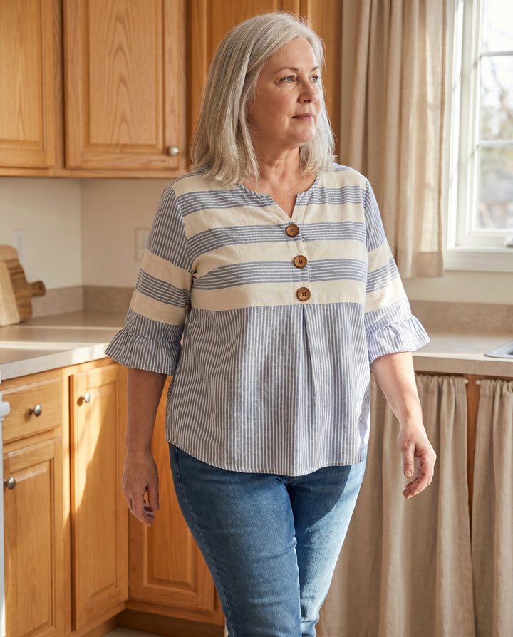Hazel™ | Striped V-Neck Button Blouse