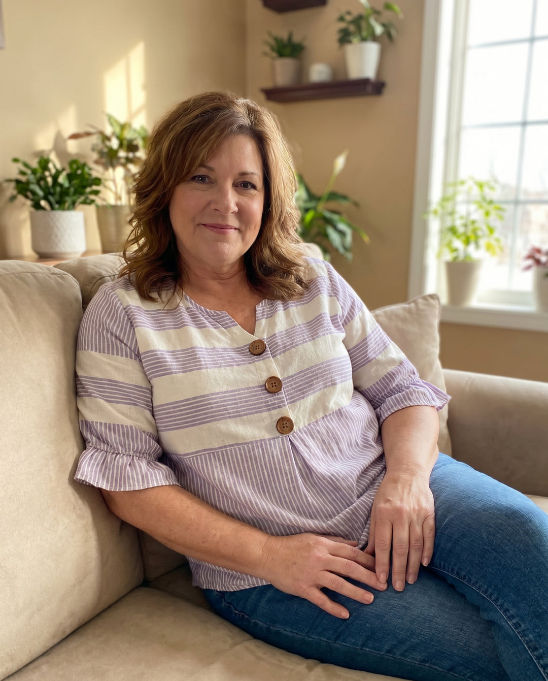 Hazel™ | Striped V-Neck Button Blouse