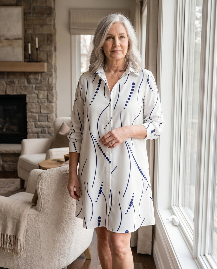 Wren™ | Wavy Print Collared Shirt Dress