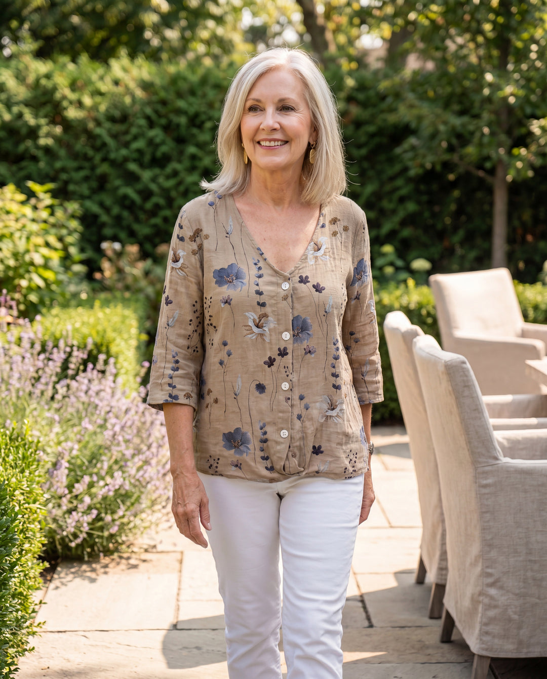 Alisa™ | Floral Button-Up Blouse with Soft Tummy Drape