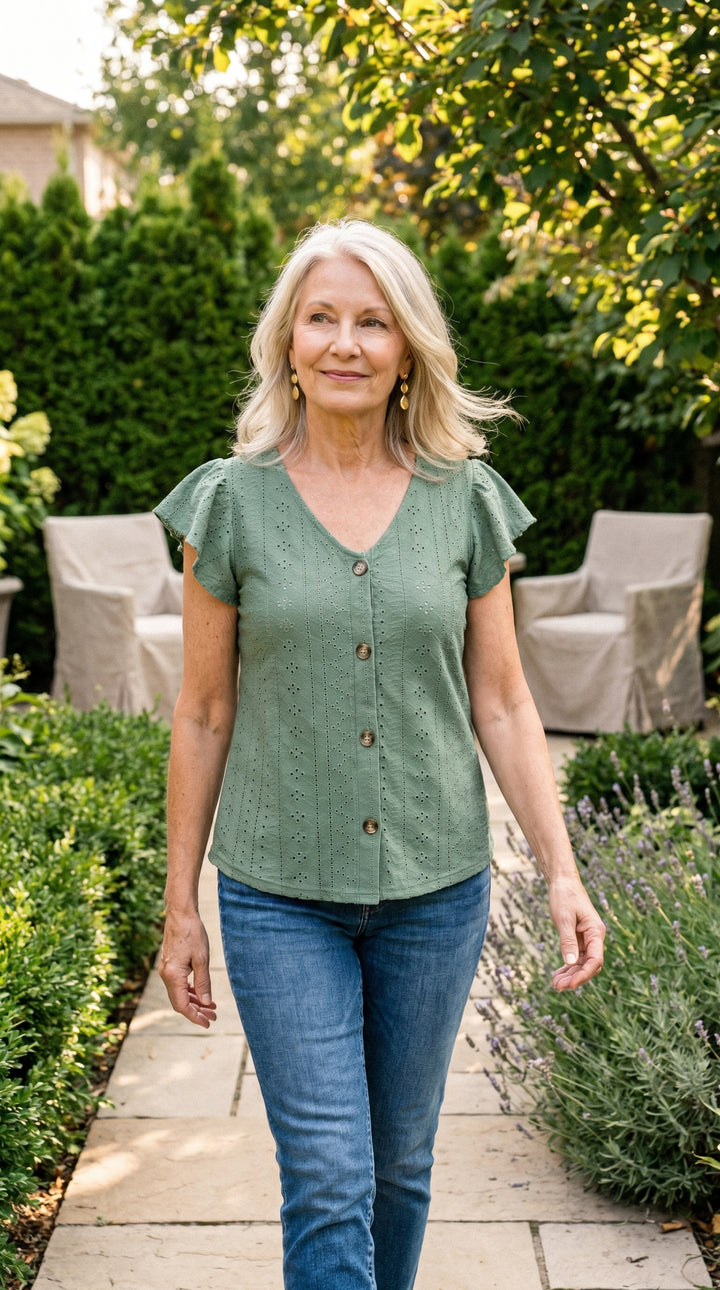 Colette™ | Ruffle-Sleeve Button Summer Top