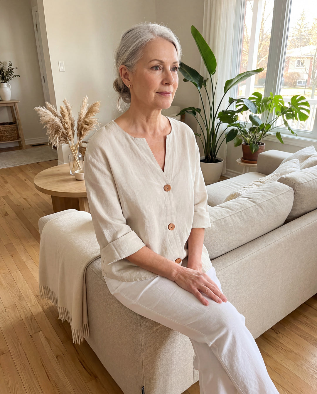 Serena™ | Relaxed Button Blouse with Tummy-Flattering Drape