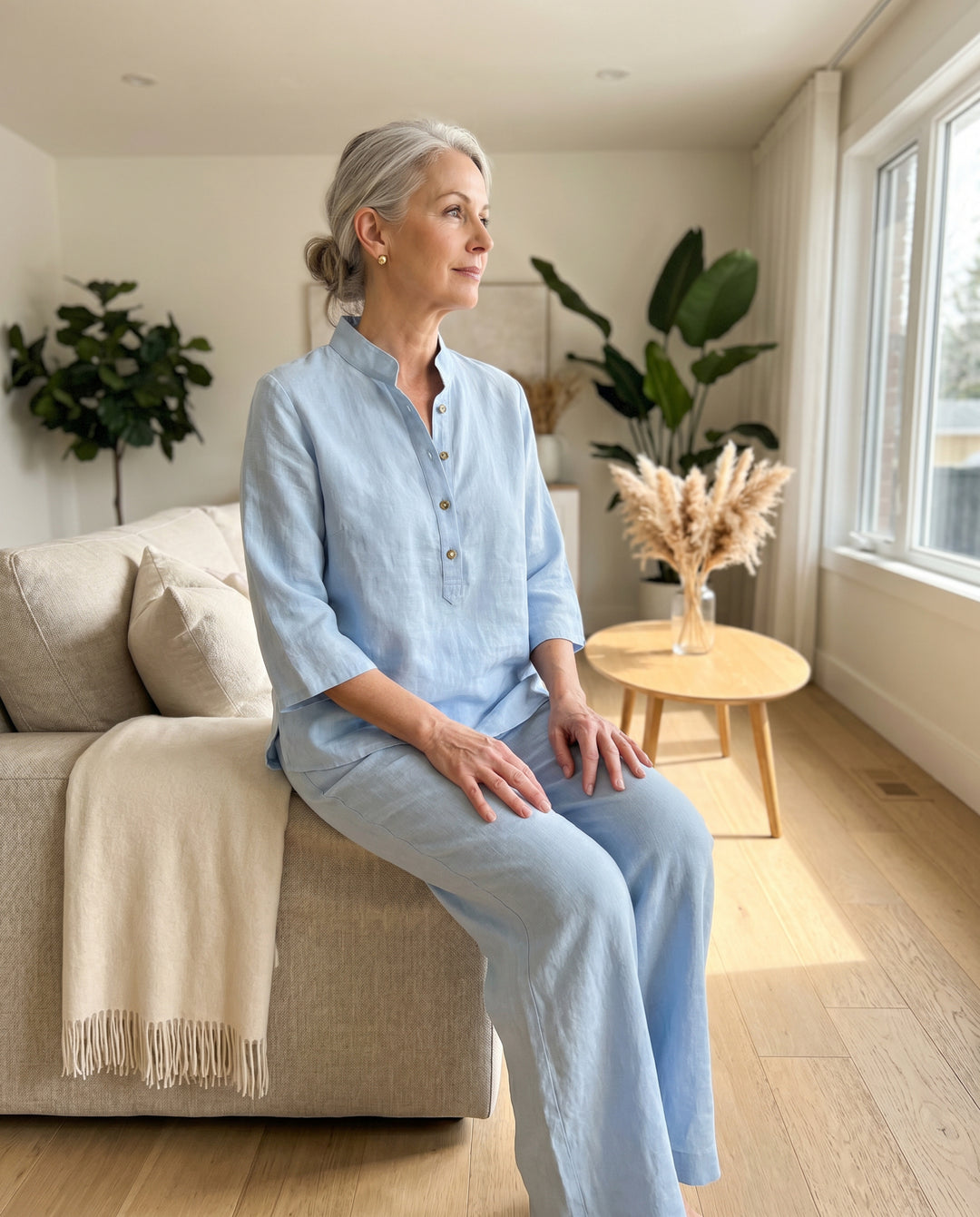Maribel™ | Linen Set with Batwing Sleeves & Wide-Leg Pants