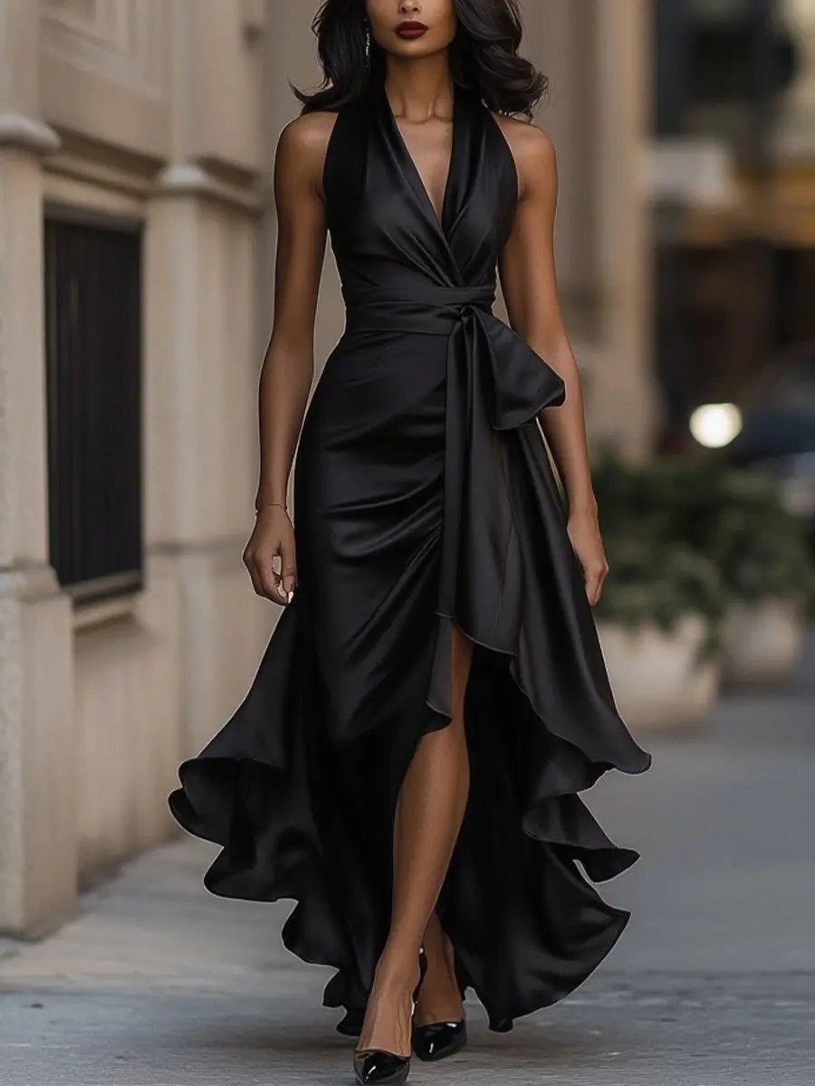 Audrey™ | Elegant Halter Wrap Evening Dress