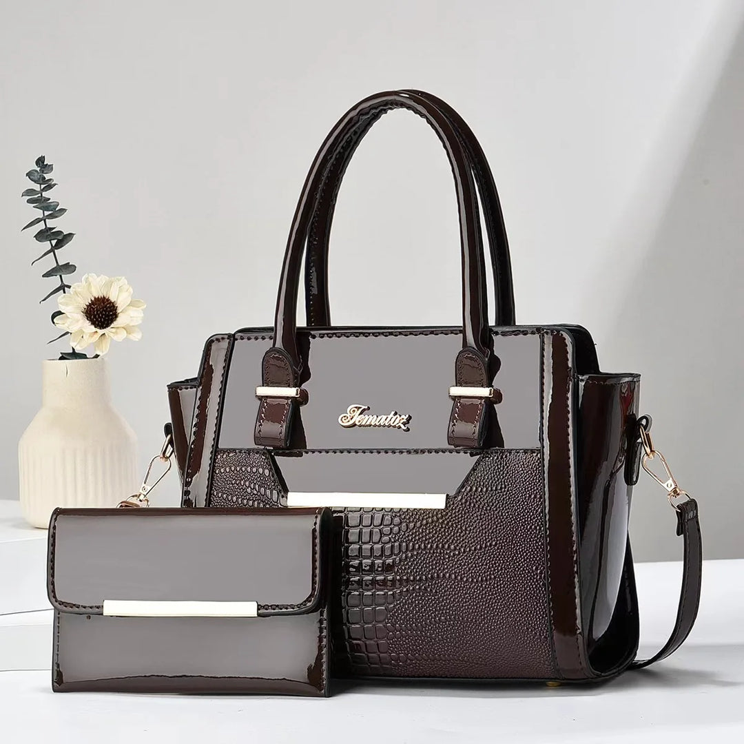 Sophia™ | Croc-Embossed Leather Bag & wallet Set