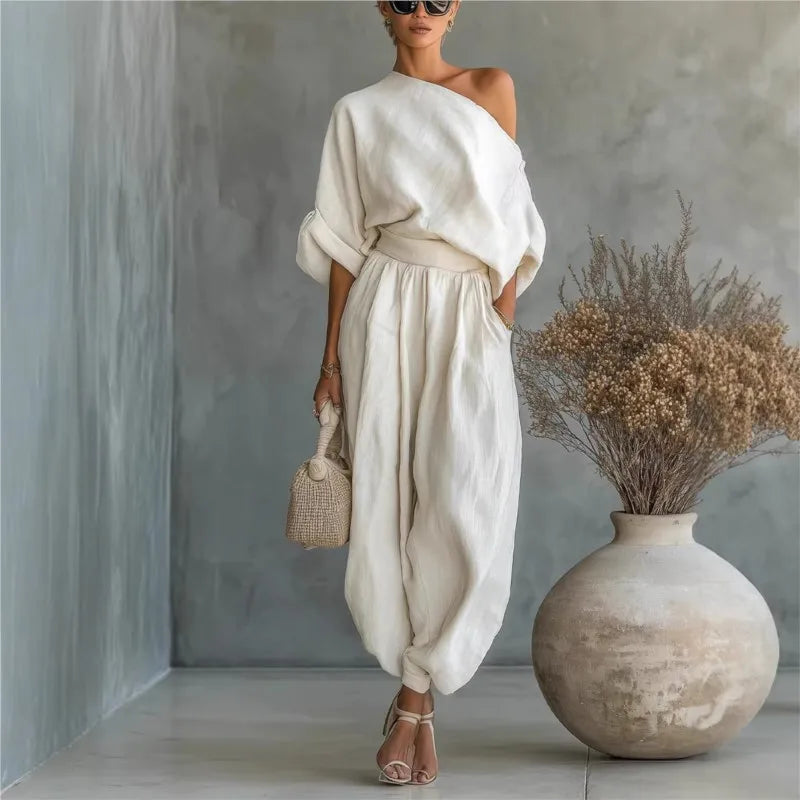 Trisha™ | Oversized One-Shoulder Linen Set