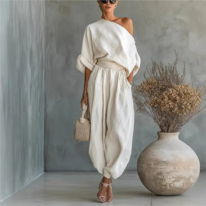 Trisha™ | Oversized One-Shoulder Linen Set