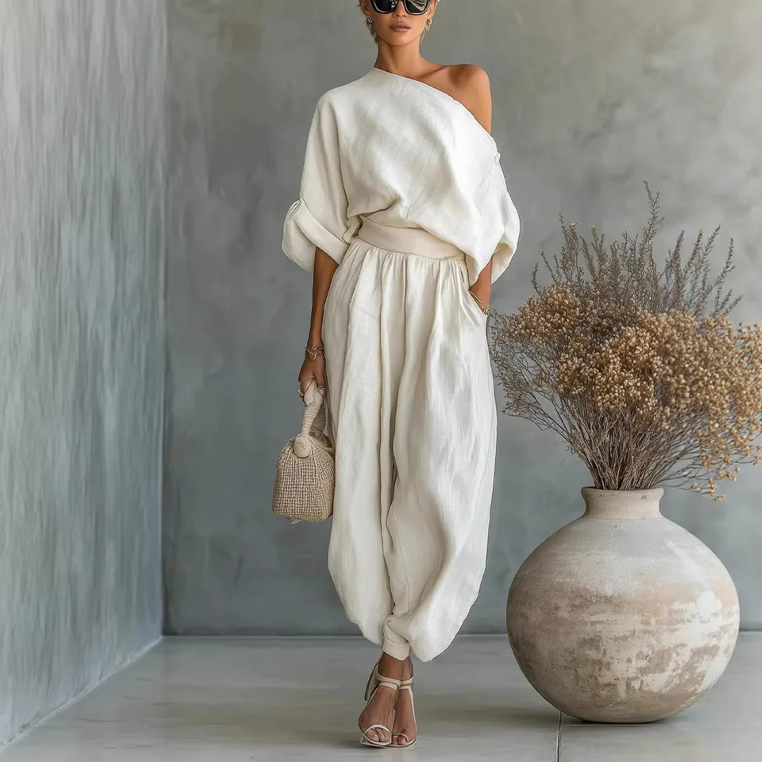 Trisha™ | Oversized One-Shoulder Linen Set
