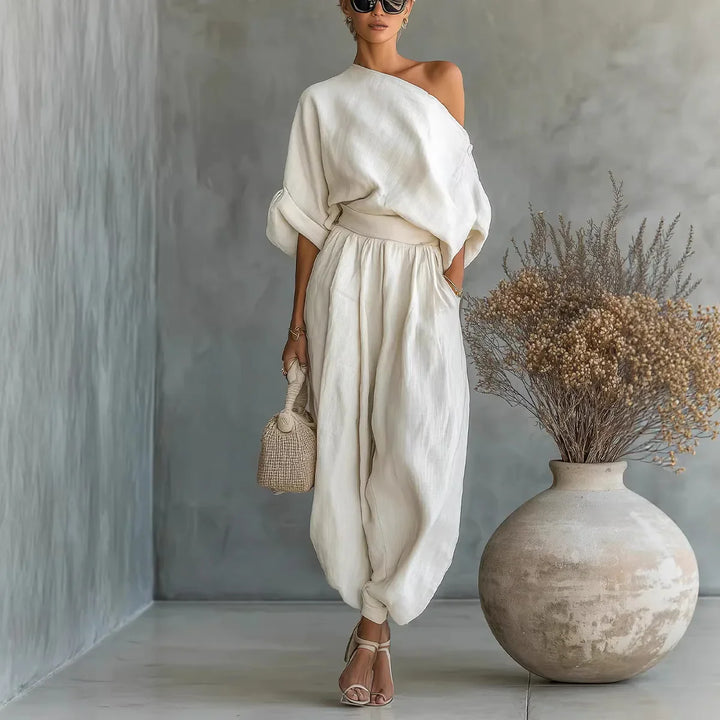 Trisha™ | Oversized One-Shoulder Linen Set
