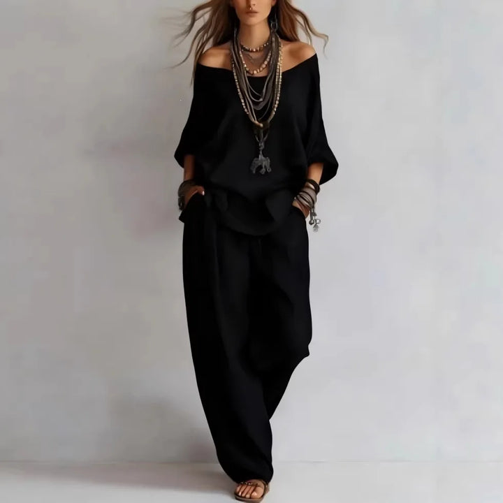 Violette™ | Off-Shoulder Linen-Blend & Wide-Leg Trouser Set