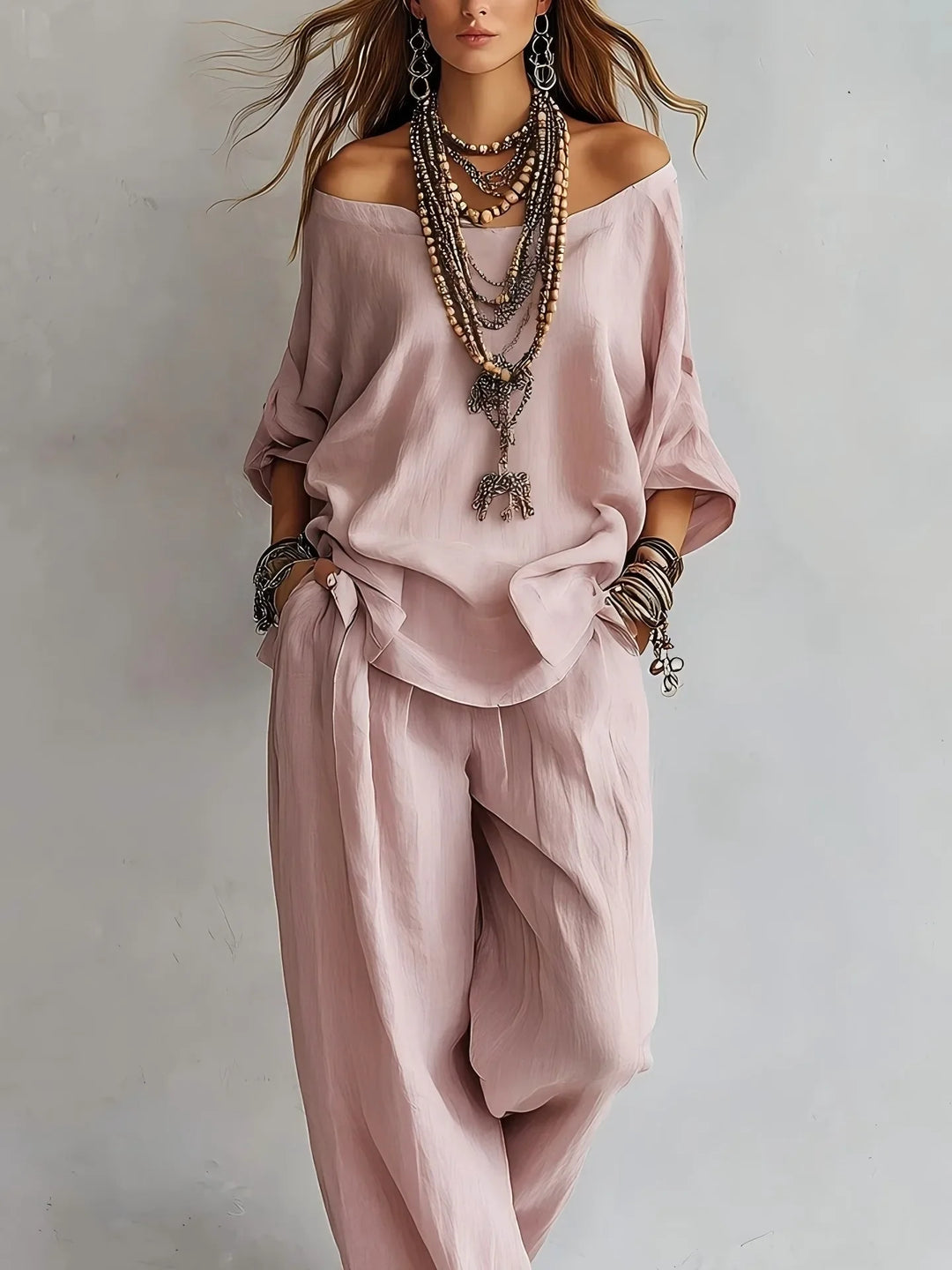 Violette™ | Off-Shoulder Linen-Blend & Wide-Leg Trouser Set