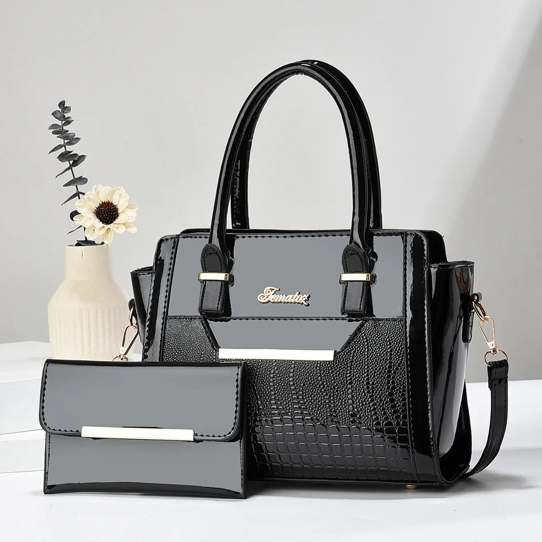 Sophia™ | Croc-Embossed Leather Bag & wallet Set