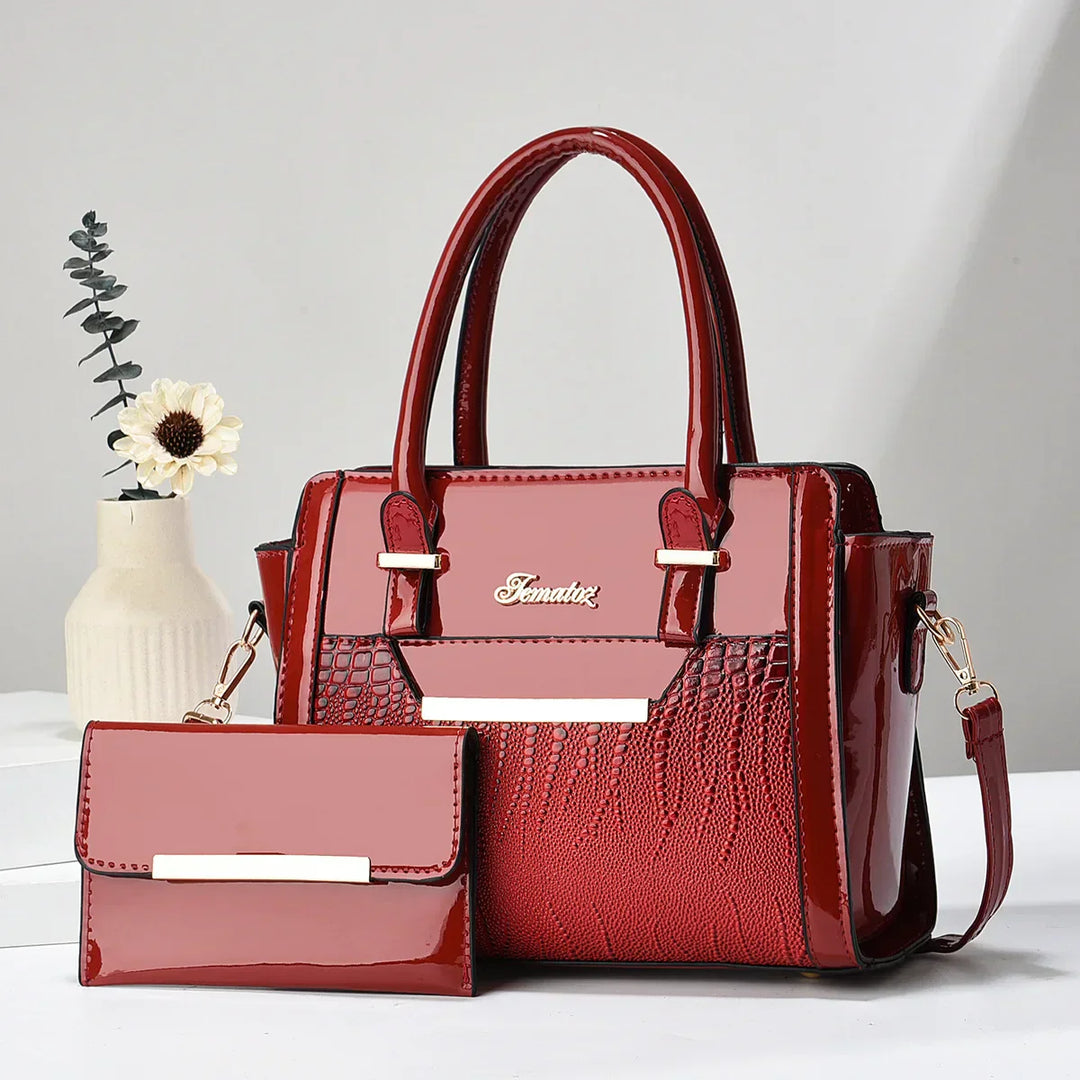 Sophia™ | Croc-Embossed Leather Bag & wallet Set