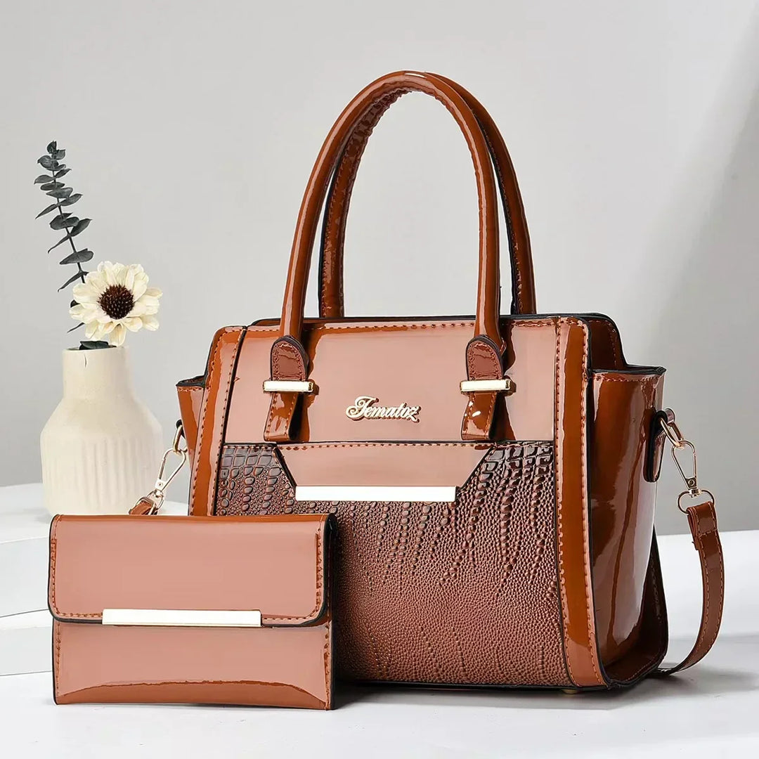 Sophia™ | Croc-Embossed Leather Bag & wallet Set