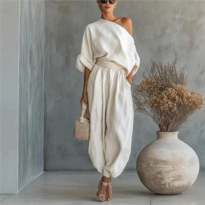 Trisha™ | Oversized One-Shoulder Linen Set