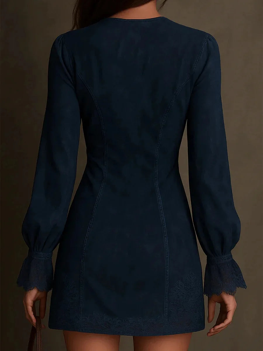 Short Suede Lace Dress Feminine & Sophisticated