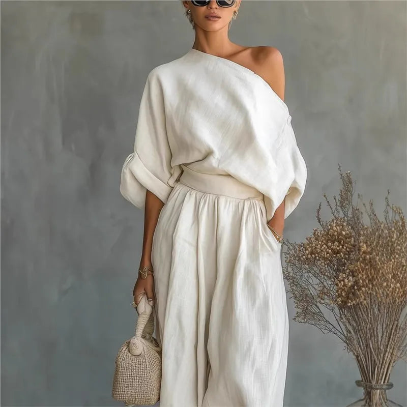Trisha™ | Oversized One-Shoulder Linen Set