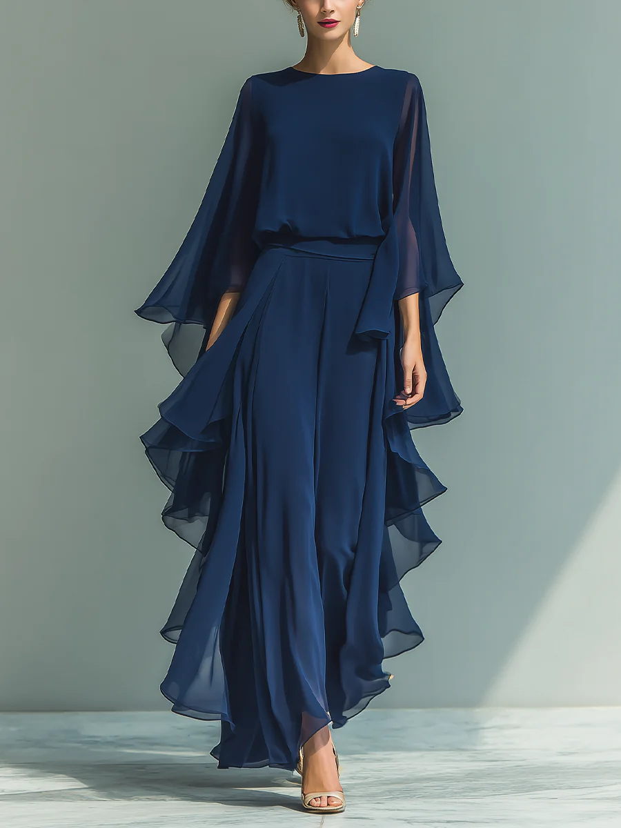 Michaela™ | Elegant Chiffon Sleeve Two-Piece Set
