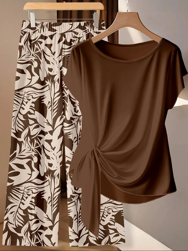 Penny™ | Printed Two-Piece Casual Set with Tie-Front Top