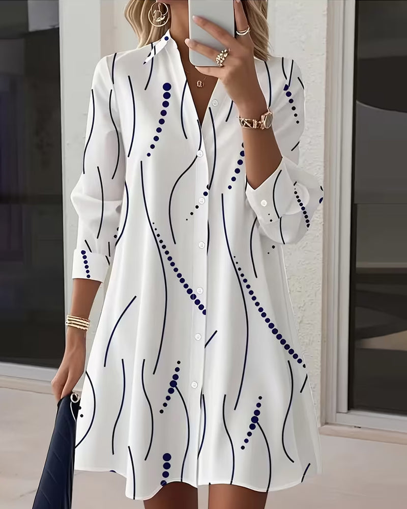Wren™ | Wavy Print Collared Shirt Dress