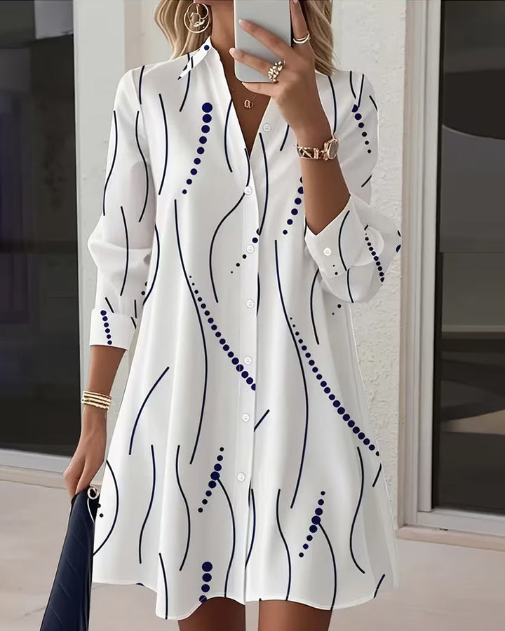 Wren™ | Wavy Print Collared Shirt Dress
