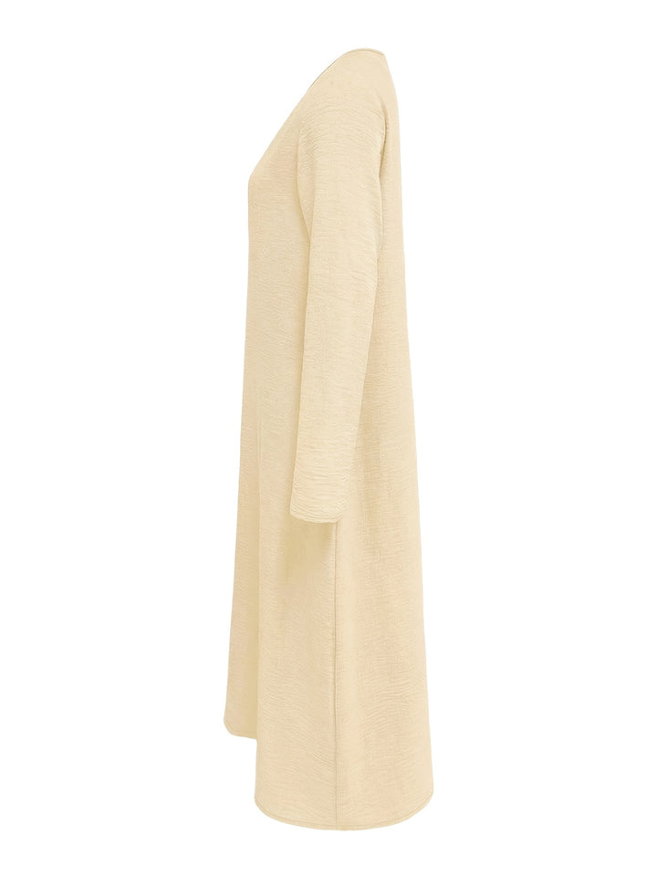 Women's V-neck Long Sleeve Solid Color Casual Loose Dress