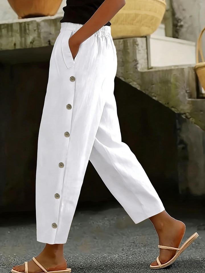 Cate™ | Button-Side Straight Leg Ankle Pants