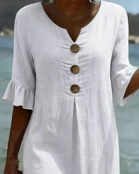 Camille™ | Buttoned Linen & Cotton Summer Dress