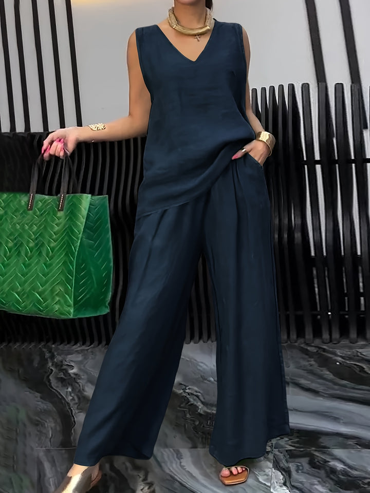 Maya™ | V-Neck Tank Top & Wide-Leg Pants Set