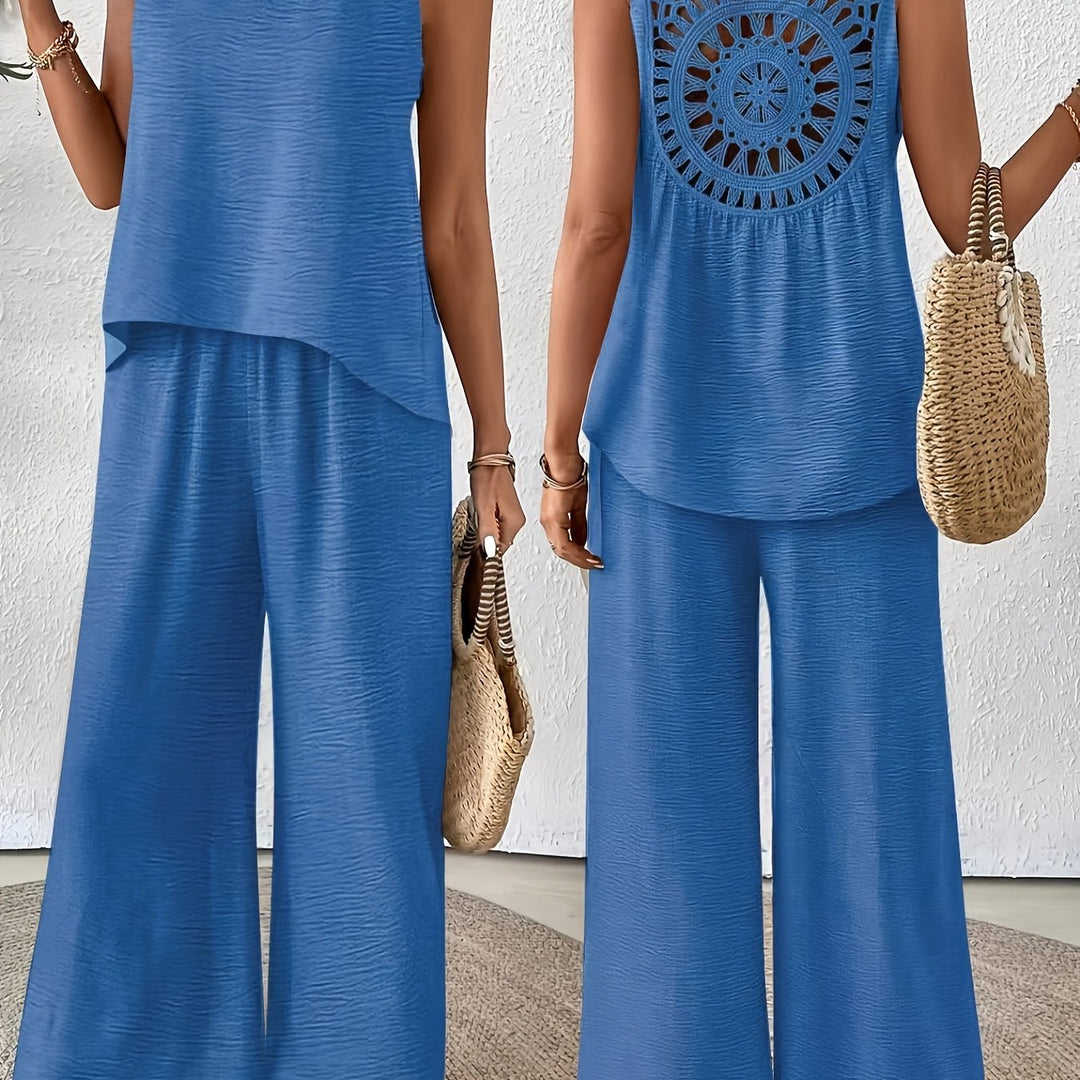 Elegant Exclusive Vacation Solid Color Sleeveless Top and Wide-Leg Pants
