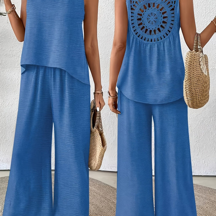 Elegant Exclusive Vacation Solid Color Sleeveless Top and Wide-Leg Pants