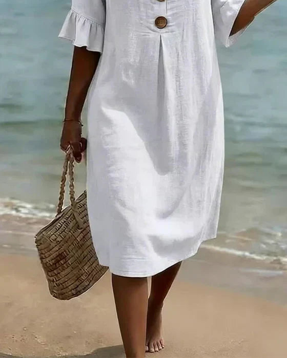 Camille™ | Buttoned Linen & Cotton Summer Dress