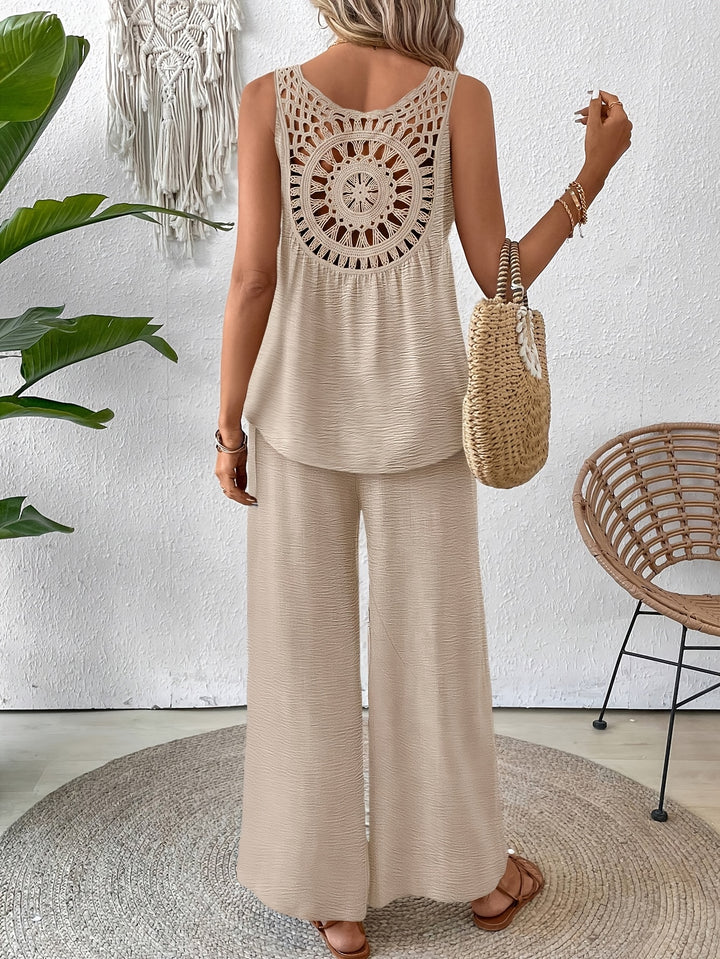 Sandy™ | Sleeveless Crochet Top & Wide-Leg Pants Set