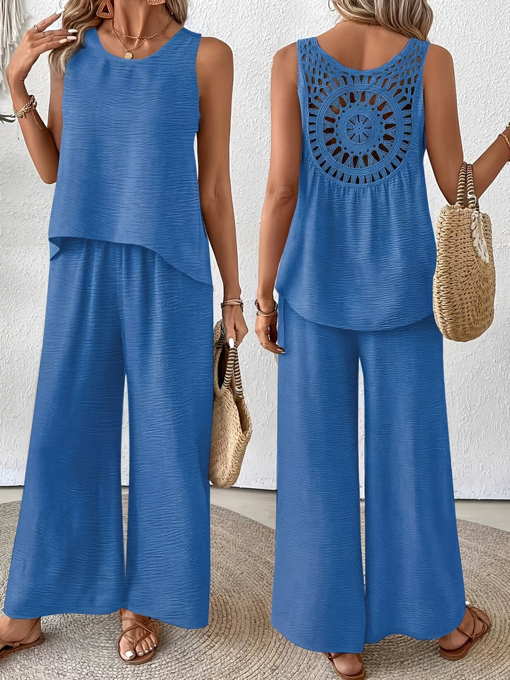 Elegant Exclusive Vacation Solid Color Sleeveless Top and Wide-Leg Pants