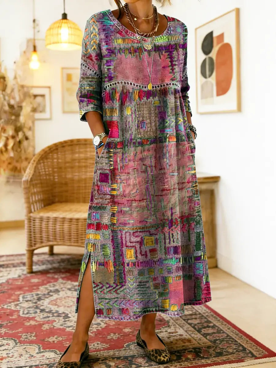 Sabine | Denim Dress with Bohemian Patchwork